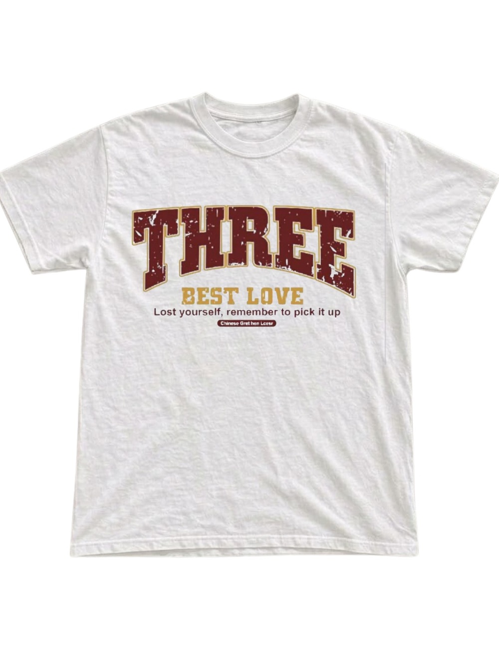 Gildan White Graphic Tee with 'THREE' Print
